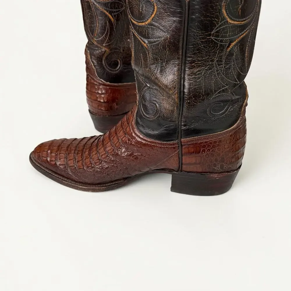 Lucchese Caiman Classics Hand Made Cowboy Boots Western Brown Label Mens Sz 9 2E